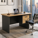 Vance Study Desk with black base, light wood top, and two drawers