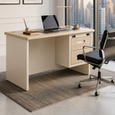 Vance Study Desk with white base, light wood top, and two drawers