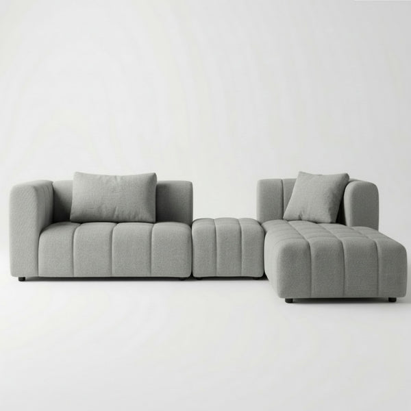 Gray L-shape modular sectional sofa with chaise and padded seat cushions