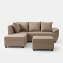 Beige sectional sofa with back cushions and ottoman pouf