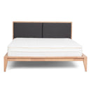 SINCLAIRE queen bed with light wood frame, charcoal upholstered headboard and white mattress