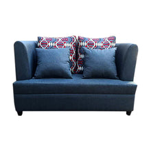 Load image into Gallery viewer, Blue two seater sofa with four pillows affordable. (5571399483555)
