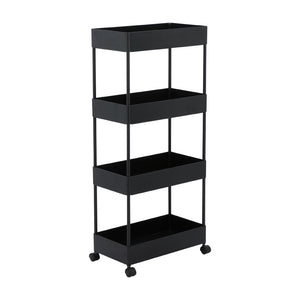 Affordable black trolley with four open shelve. (7242433691811)