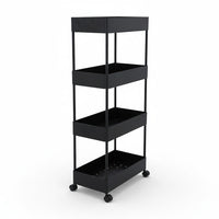 Affordable black trolley with four open shelve. (7242433691811)