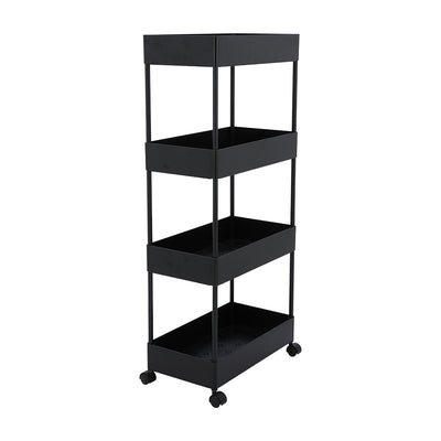 Affordable black trolley with four open shelve. (7242433691811)