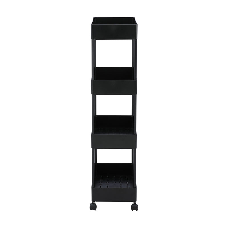 Affordable black trolley with four open shelve. (7242433691811)