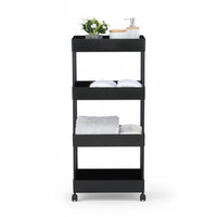 Affordable black trolley with four open shelve. (7242433691811)