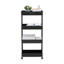 Load image into Gallery viewer, Affordable black trolley with four open shelve. (7242433691811)

