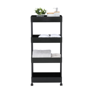 Affordable black trolley with four open shelve. (7242433691811)