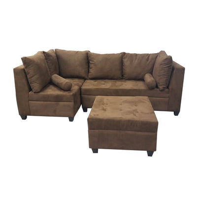 DRIXY L-Shape Sofa - affordable and soft fabric corner sofa with 6 back pillows and 2 hotdog pillows. Includes 1 ottoman.		 		 		 (5821918412963)