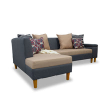 Load image into Gallery viewer, WINNIE L-Shape Sofa - two tone sectional sofa with 7pc. Multi-pillow design. Armrest with storage box and apered wooden leg affordable sofa set.		 		 		 (7041334444195)
