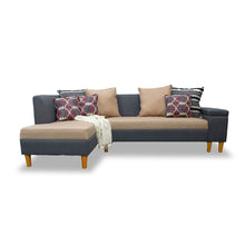 Load image into Gallery viewer, WINNIE L-Shape Sofa - two tone sectional sofa with 7pc. Multi-pillow design. Armrest with storage box and tapered wooden leg affordable sofa set. (7041334444195)
