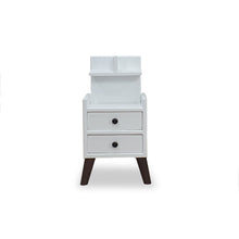 Load image into Gallery viewer, White affordable side table with cabinet and shelve. (7052223512739)
