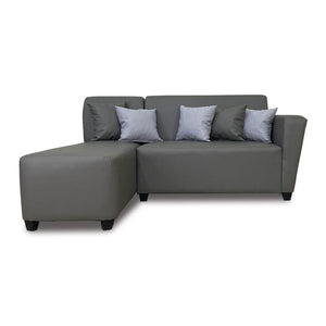 Affordable L-shape type sofa with five pillows. (6789165154467)