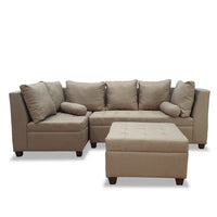 DRIXY L-Shape Sofa - affordable and soft fabric corner sofa with 6 back pillows and 2 hotdog pillows. Includes 1 ottoman.		 		 		 (5821918412963)