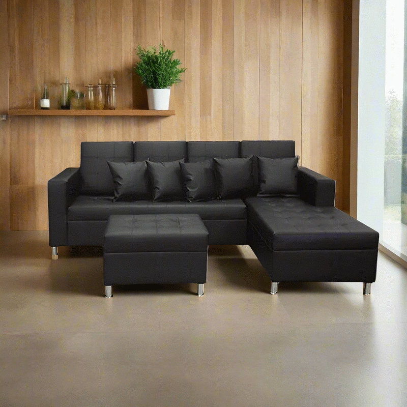 PETER L-shape Sofa - affordable sofa set with tufted seat and back design 1 ottoman and 4 small pillows good for sala set. (5571342532771)